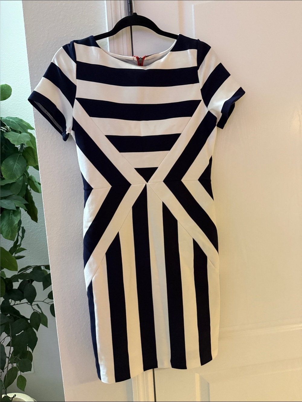 Striped Navy and White Sheath Dress - Women